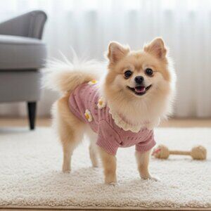 NEW Boho Pink Daisy Knit Dog Sweater - Size Medium